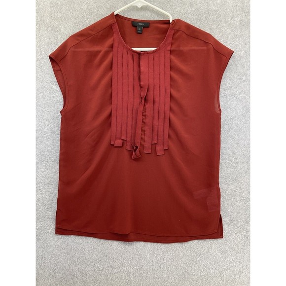 J.Crew Women's Keyhole Burnt Orange Cap Sleeve Blouse Pleated Size 00 - Picture 1 of 12